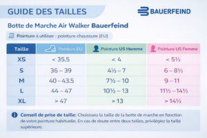 tableau taillage bauerfeind botte de marche